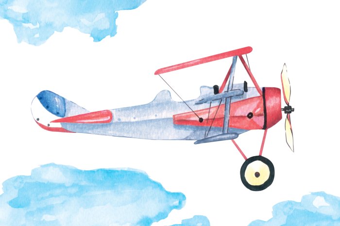Papier peint  Avion et nuages en style aquarelle