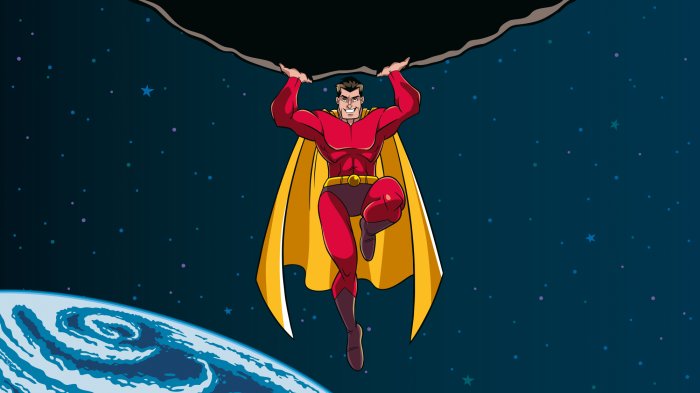 Papier peint  Super-héros dans l'espace motif enfant