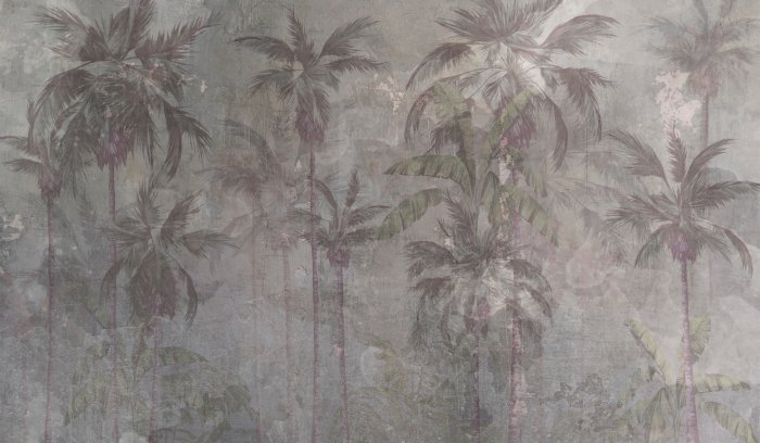 Papier peint  Palmiers sur fond en béton, paysage de style industriel