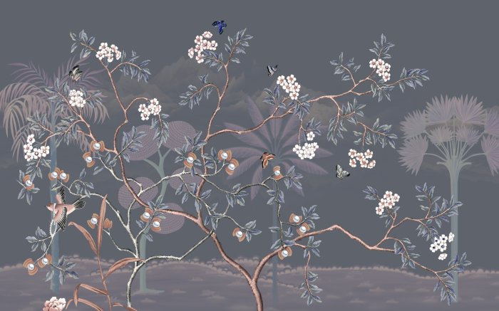 Papier peint  Paysage dans le style chinoiserie avec des arbres