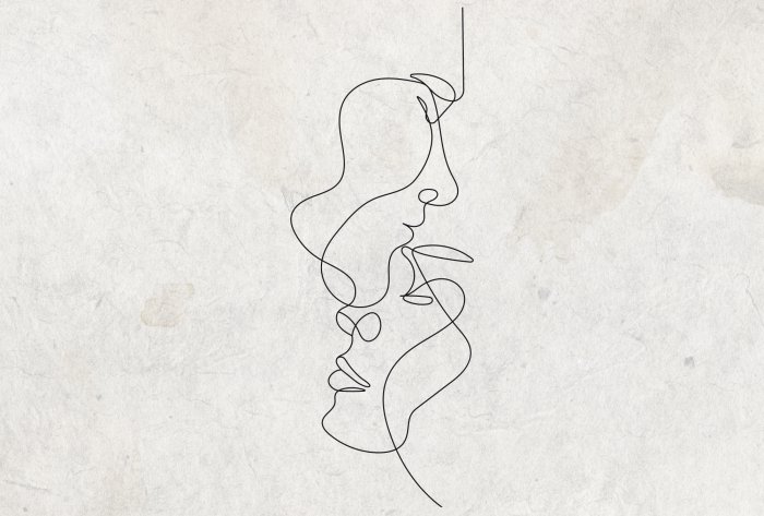 Papier peint  Portrait en style line art sur fond en béton