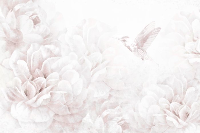 Papier peint  Colibri Parmi des Fleurs de Pivoine Pastel