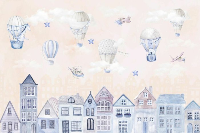 Papier peint  Ville aquarelle féerique dans les nuages