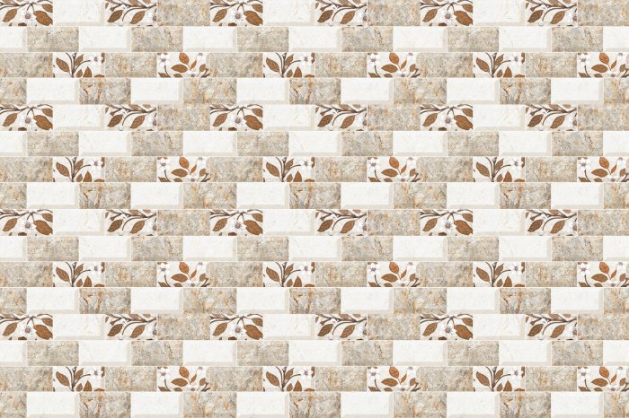 Papier peint  Carreaux beiges avec motif végétal