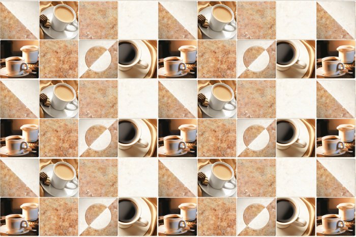 Papier peint  Carreaux carrés avec motif de tasses à café