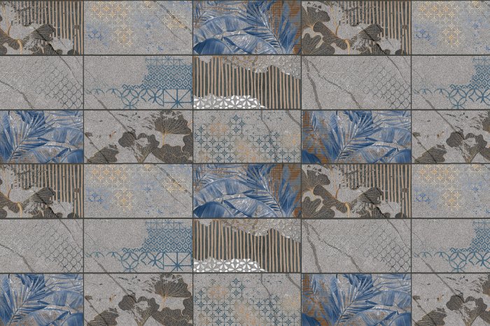 Papier peint  Carreaux foncés avec motif végétal