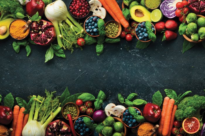 Papier peint  Divers légumes et fruits avec des graines