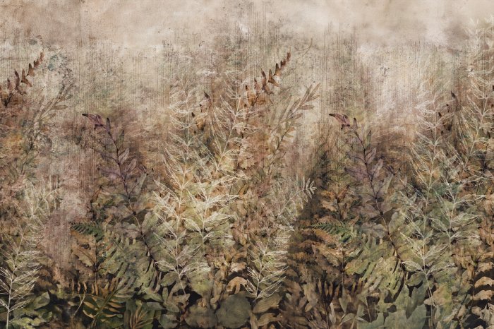 Papier peint  Végétation luxuriante avec des buissons dans une prairie sauvage