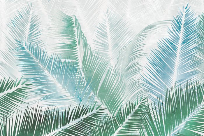 Papier peint  Feuilles de palmier bleues et vertes motif botanique