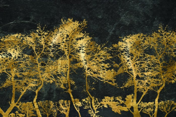 Papier peint  Arbres dorés décorés sur un mur noir
