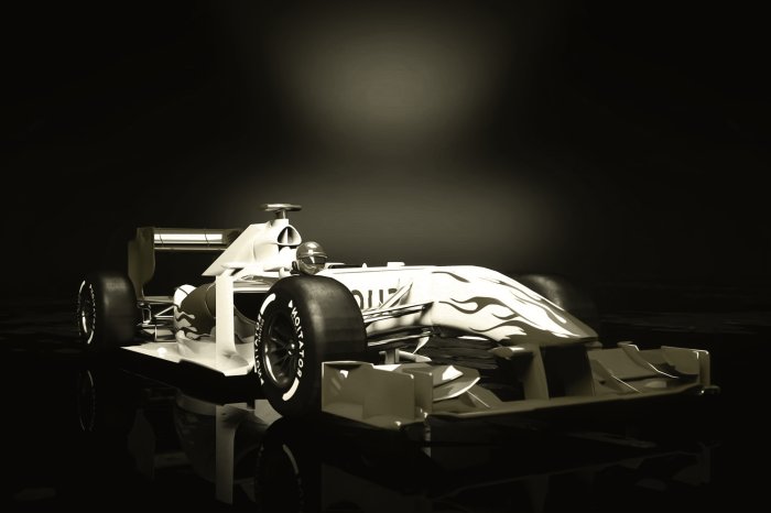 Papier peint  Photo en noir et blanc d'une Formule 1 avec pilote