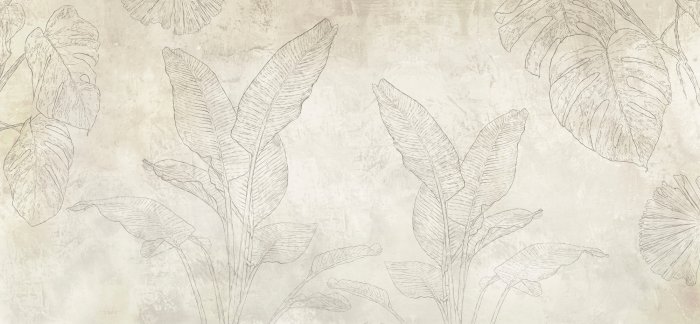 Papier peint  Feuilles délicates de bananier et de monstera en style croquis sur fond béton