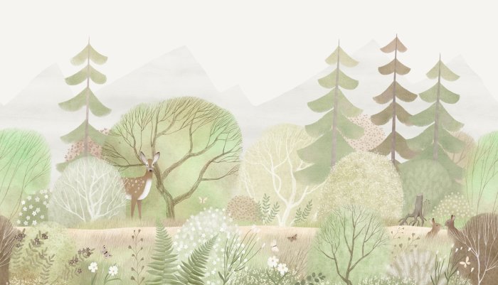 Papier peint  Forêt aquarelle plantes et animaux de la forêt illustration