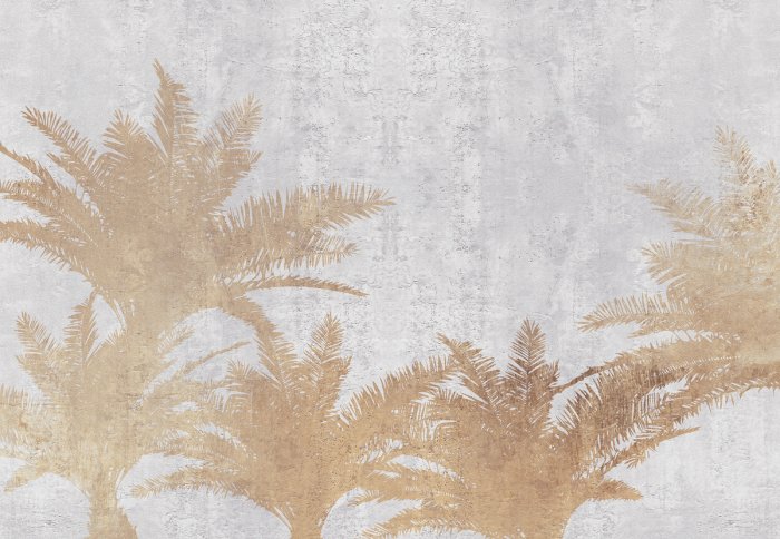 Papier peint  Palmiers tropicaux sur fond béton texturé style loft