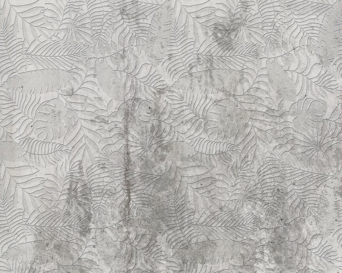 Papier peint  Feuilles tropicales sur fond en béton texturé