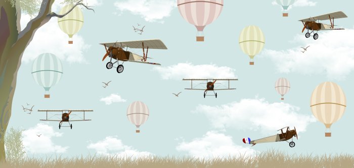 Papier peint  Avions et ballons sur un ciel avec des nuages