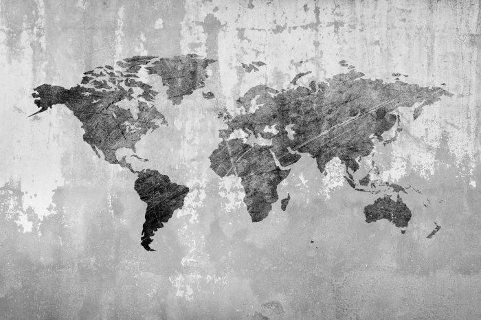 Papier peint  Carte du monde moderne sur fond en béton