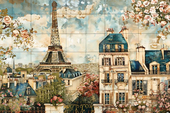 Papier peint  Panneau décoratif modulaire avec motif de la Tour Eiffel