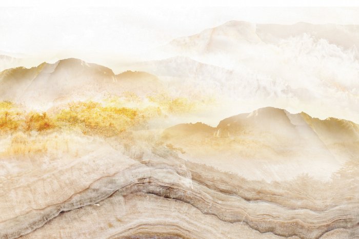 Papier peint  Montagnes de marbre beige dans la brume