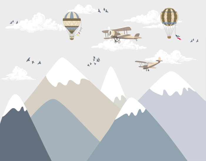 Papier peint  Pays féerique avec montagnes et avions