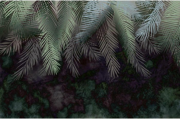 Papier peint  Feuilles de palmier sur fond sombre