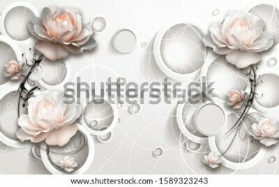 Papier peint  Fleurs et anneaux abstraits en 3D