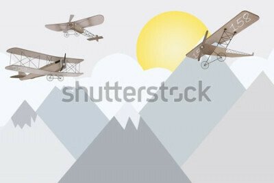 Papier peint  Biplans de contes de fées survolant les montagnes