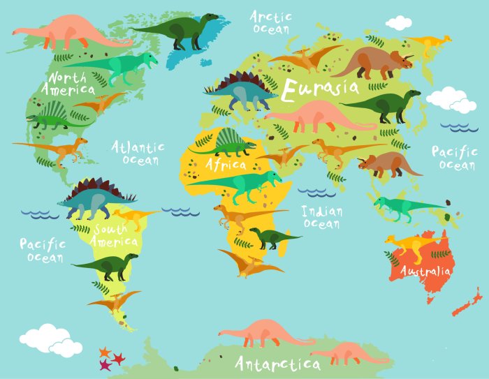 Papier peint  Dinosaures de conte de fées sur une carte pour enfants