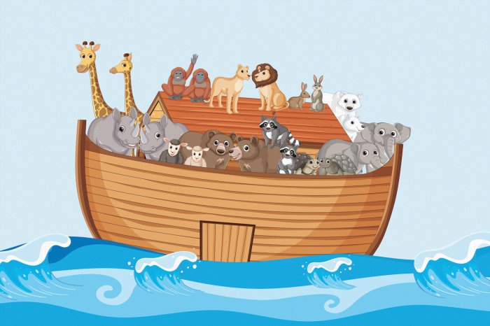 Papier peint  Bateau avec des animaux sur les vagues de la mer