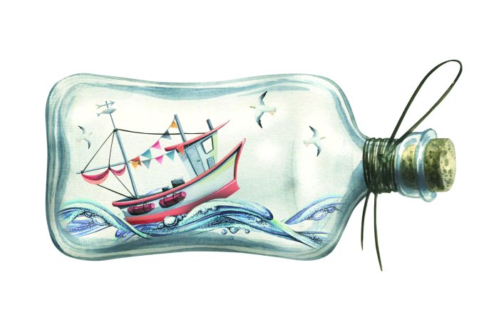 Papier peint  Bateau sur la mer dans une bouteille en verre