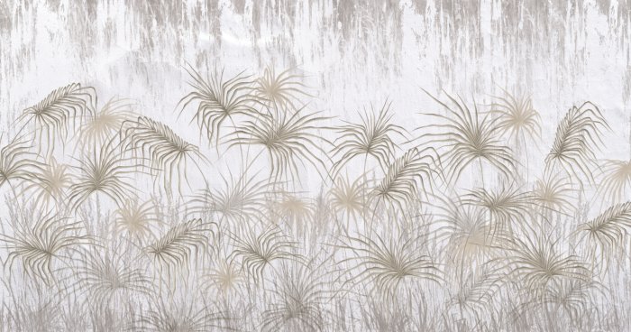 Papier peint  Motif botanique avec des feuilles sur fond en béton