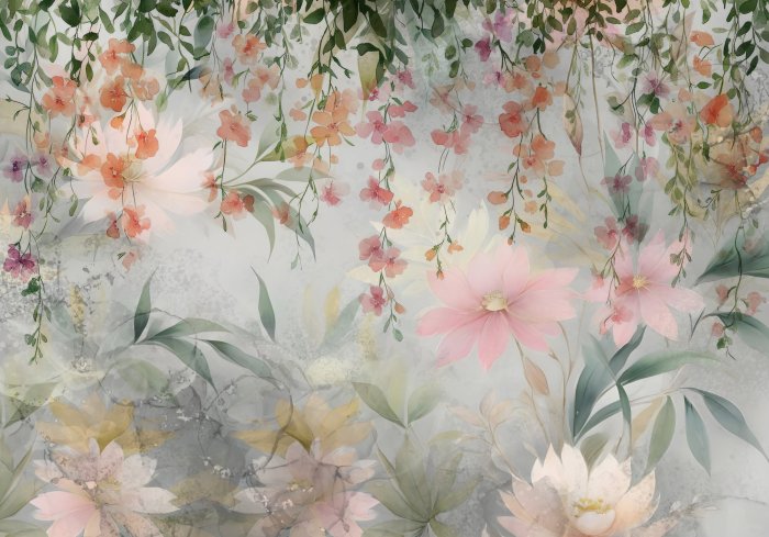 Papier peint  Fleurs de printemps sur fond aquarelle