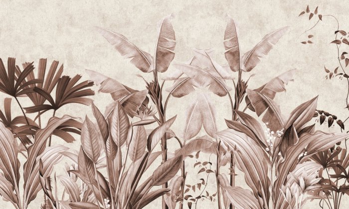 Papier peint  Plantes tropicales en bronze sur fond en béton