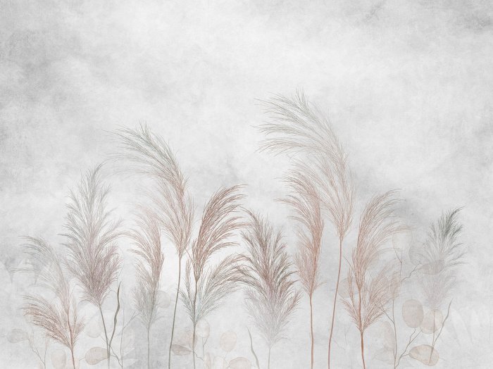 Papier peint  Herbes et Feuilles d'Eucalyptus sur un Fond en Béton