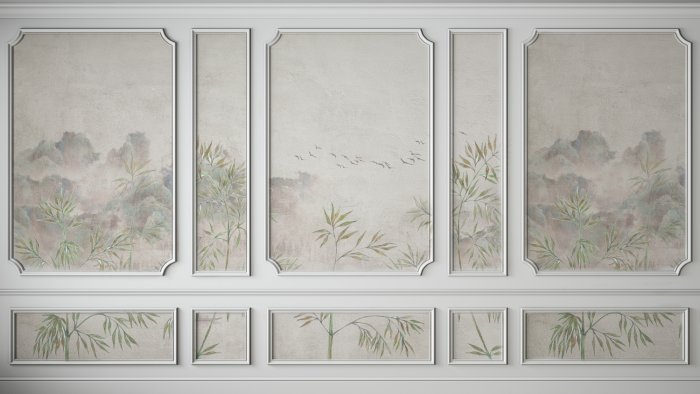 Papier peint  Paysage avec Plantes Vertes en Stuc