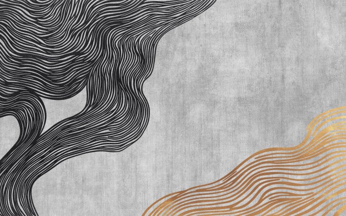 Papier peint  Lignes Noires et Dorées sur Fond Gris Minimalisme