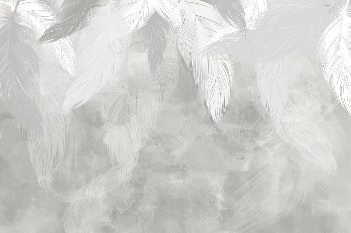 Papier peint  Plumes Claires sur Fond en Béton