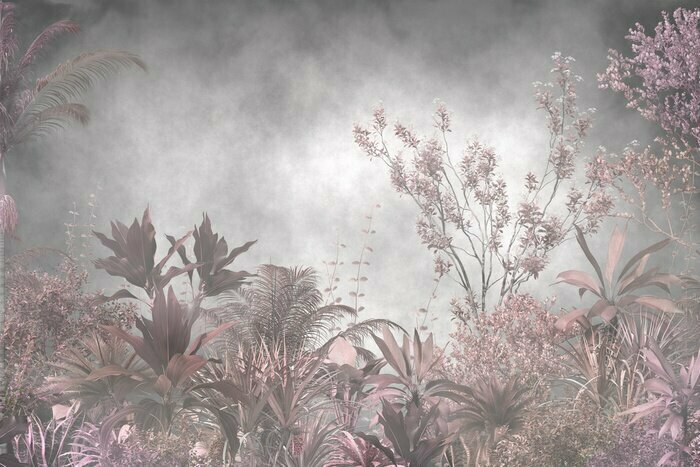 Papier peint  Tropical leaves and Trees Wallpaper design - 3D