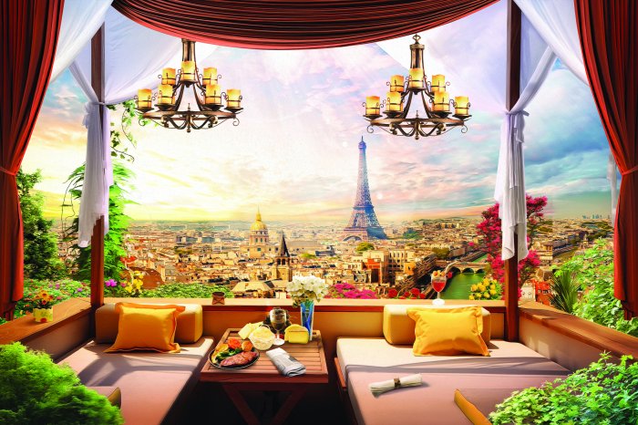 Papier peint  Vue de Paris depuis un balcon au coucher du soleil