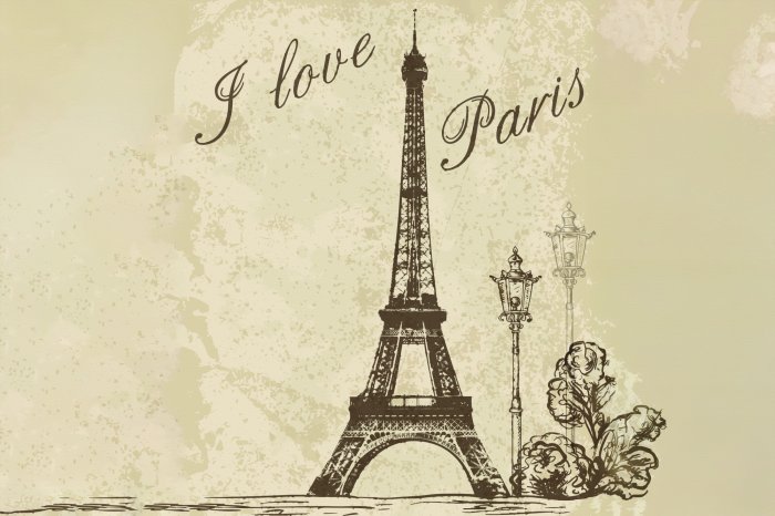 Papier peint  Motif parisien avec la Tour Eiffel sur fond beige