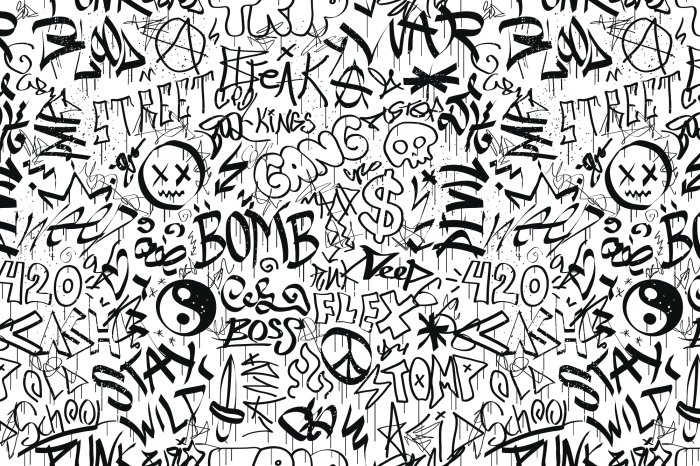Papier peint  Écritures en style graffiti en noir et blanc