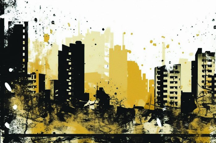 Papier peint  Aquarelle d'une ville avec des bâtiments hauts