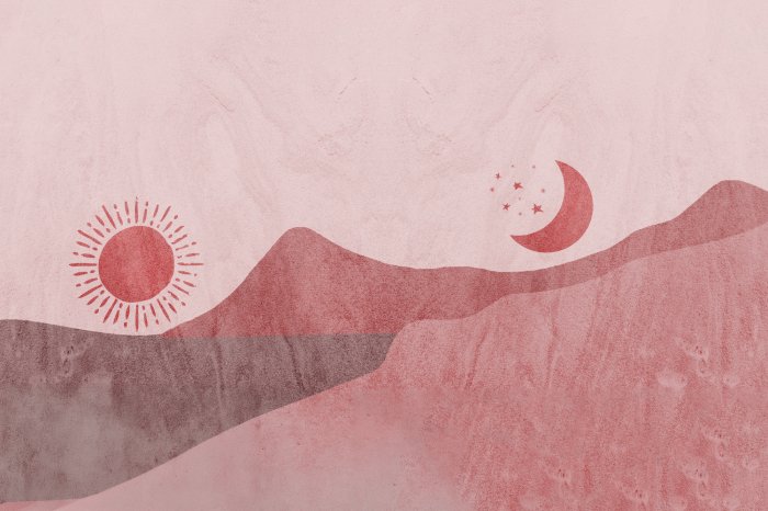 Papier peint  Dessin du désert avec le soleil et la lune