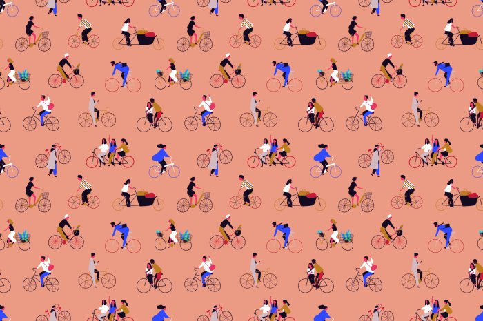 Papier peint  Des gens faisant du vélo sur un fond orange