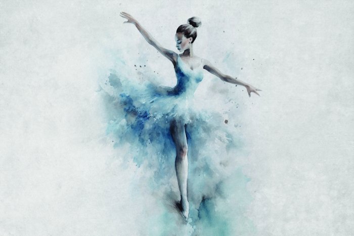 Papier peint  Aquarelle d'une ballerine sur fond béton