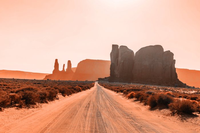 Papier peint  Oute sablonneuse dans le désert parmi les rochers