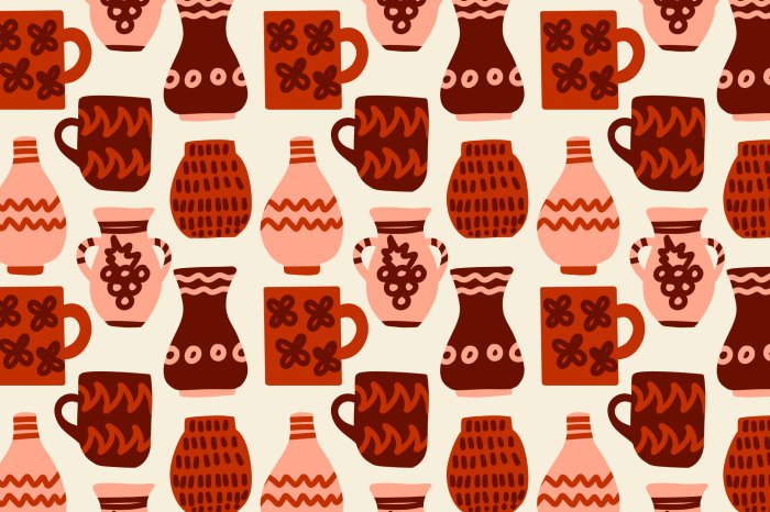 Papier peint  Pichets en argile décorés à la main