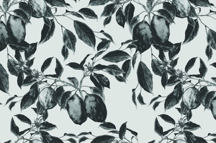 Papier peint  Motif d'arbre fruitier en noir et blanc