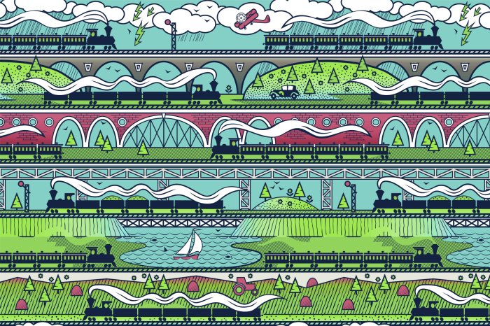 Papier peint  Gare avec des ponts et de la végétation