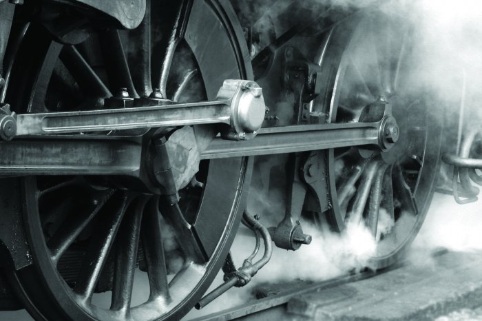 Papier peint  Photo en noir et blanc des roues de train